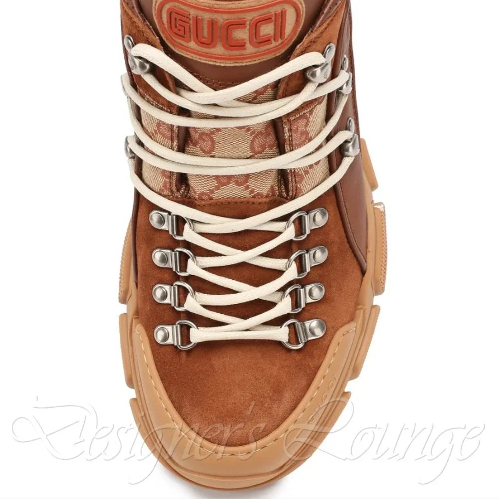 NEW GUCCI FLASHTREK GG Leather Suede Canvas Mid Top Sneakers 7.5 G / US 8 $980